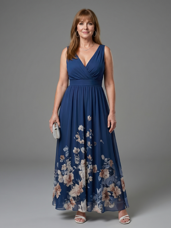 Daniela | Vestido Midi sem Mangas com Barra Floral