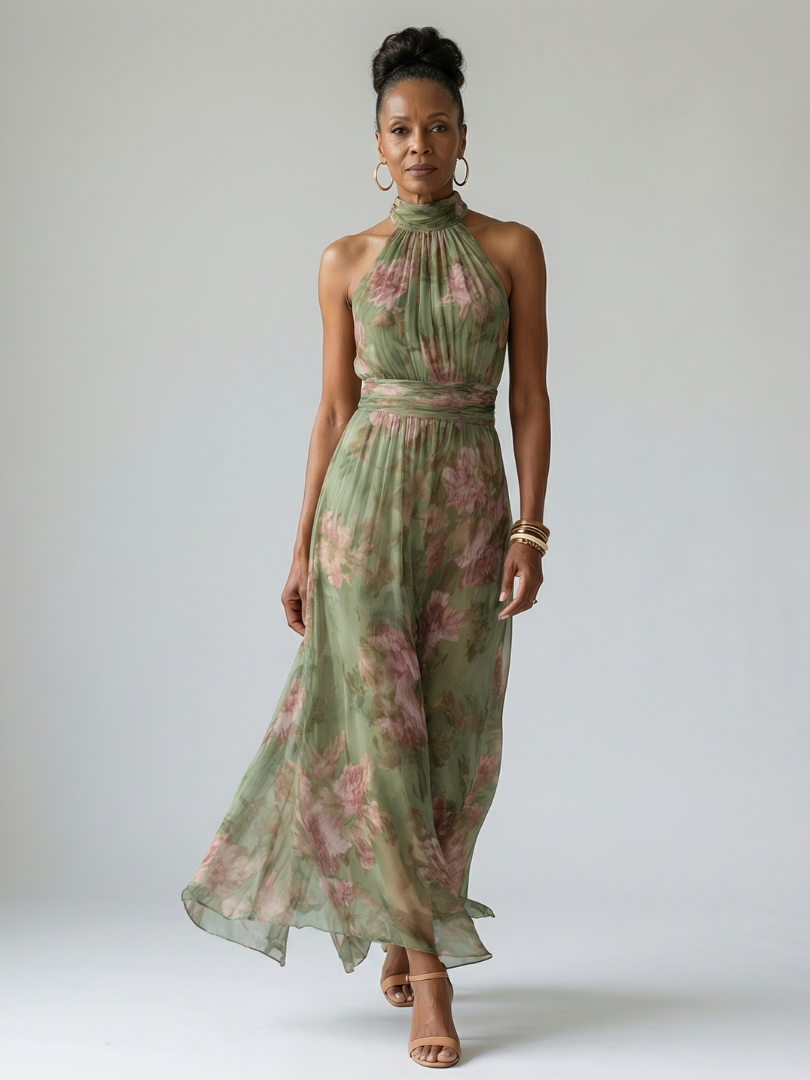 Aurélia | Vestido Comprido Franzido com Decote Halter