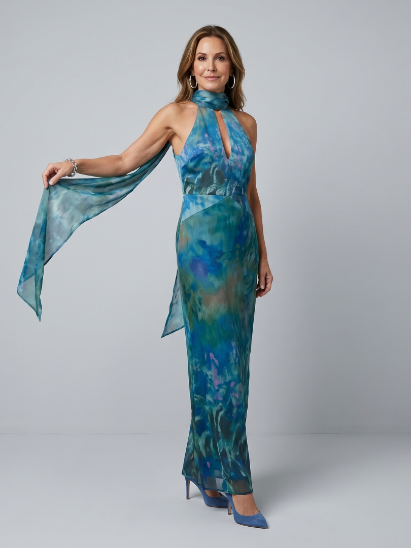 Evelina | Vestido Comprido Halter com Abertura no Decote