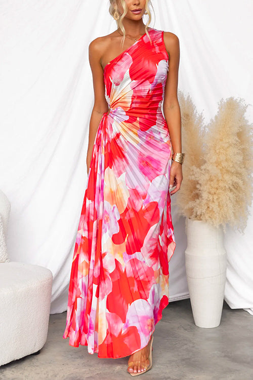 Leonor | Vestido Comprido Estampado de Um Ombro