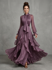 Glória | Vestido Comprido em Camadas com Laço ao Pescoço