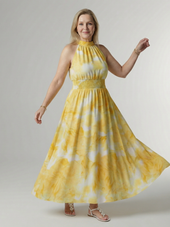 Fátima | Vestido Midi Franzido com Decote Halter