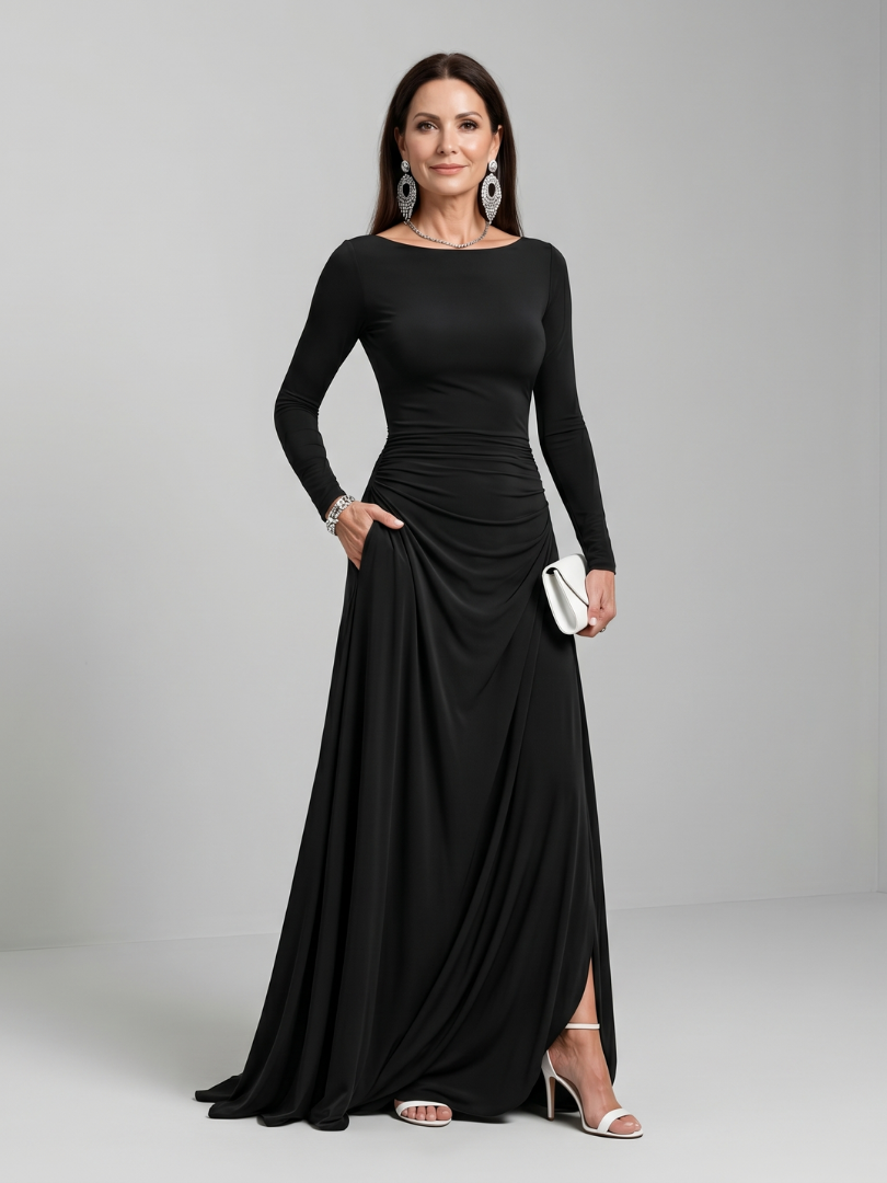Celeste | Vestido Comprido Fluido com Decote Barco