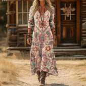 Maria - Vestido Casual de Manga Longa com Inspiração Vintage