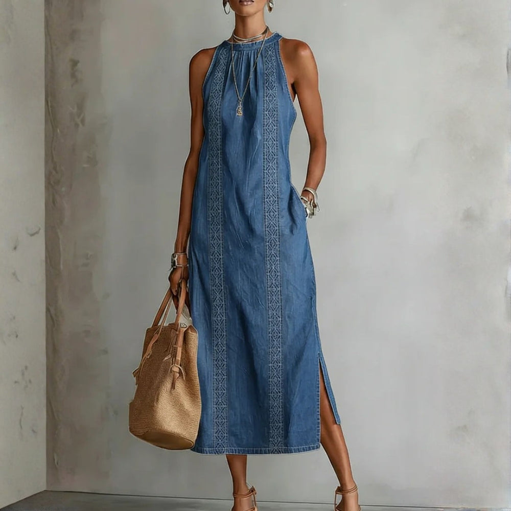Júlia - Vestido de Ganga com Renda Retro