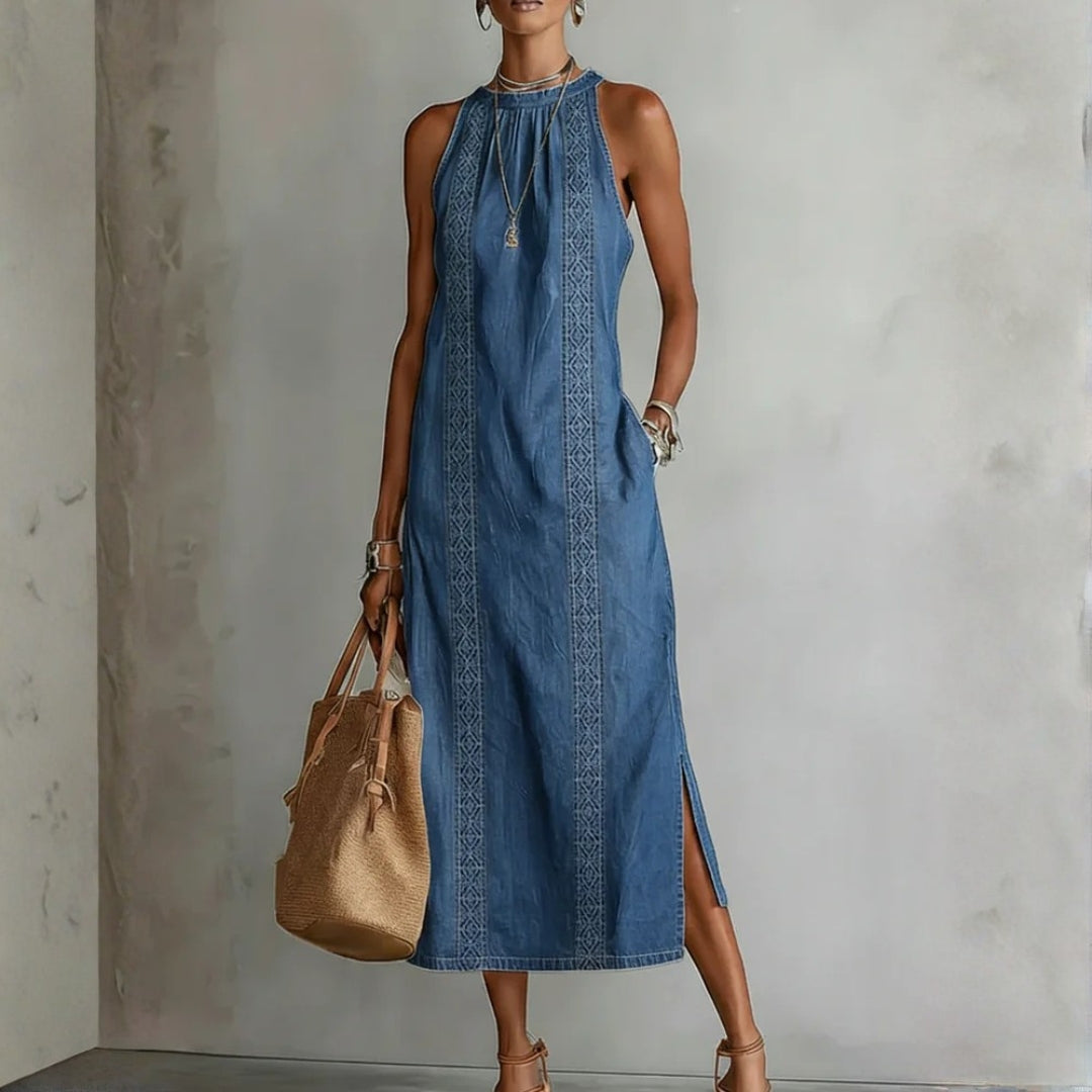 Júlia - Vestido de Ganga com Renda Retro