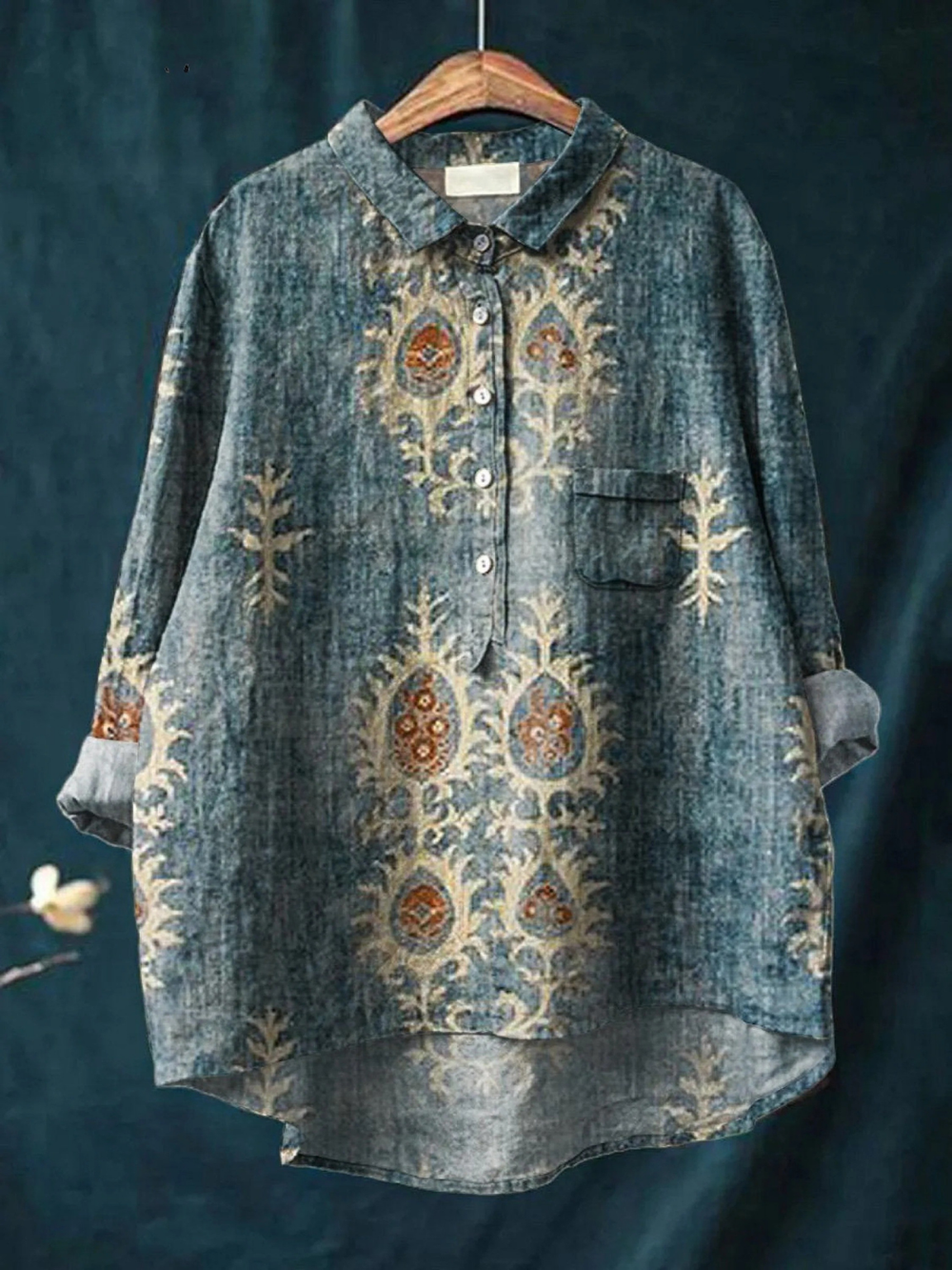 Diana - Camisa Casual Vintage Étnica com Estampa Floral