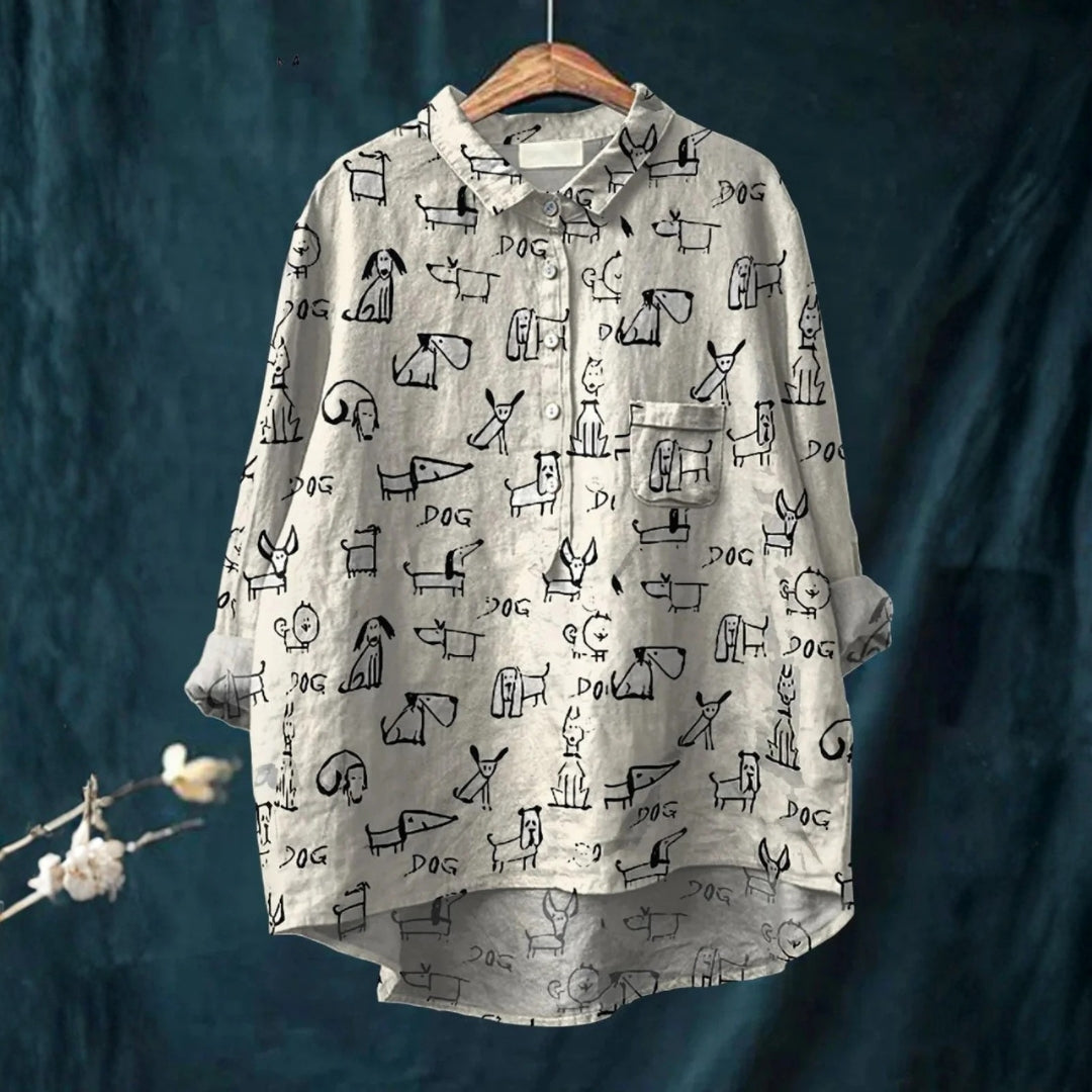 Iva - Camisa Casual com Estampa de Cão Fofa