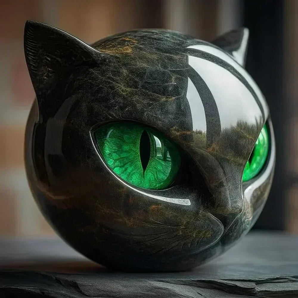 Leonor | Candeeiro Gato Preto Místico em Vitral