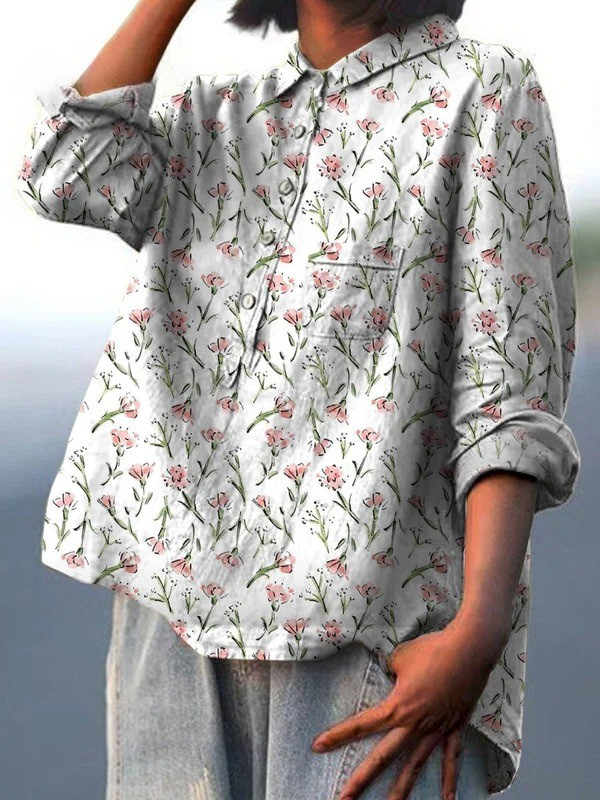 Rute - Camisa Casual com Padrão Floral Rosa de Primavera