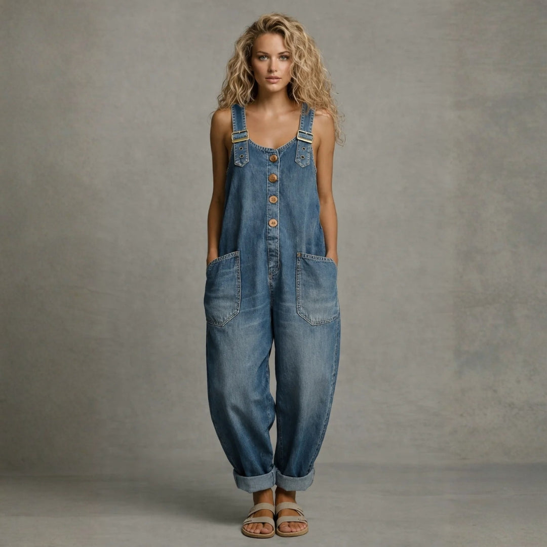 Leila - Macacão de Denim Estiloso com Bolsos
