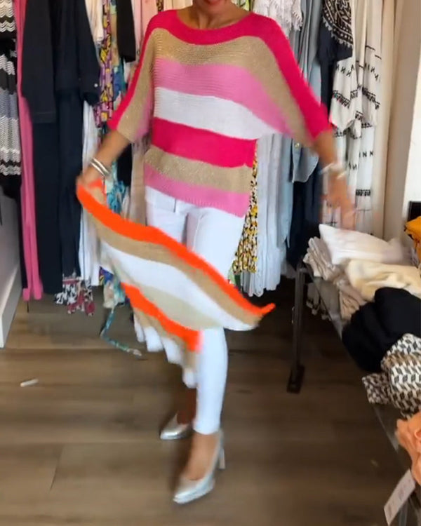 Camisola com Blocos de Cor e Decote Redondo