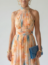 Corina | Vestido Midi Fluido com Decote Halter