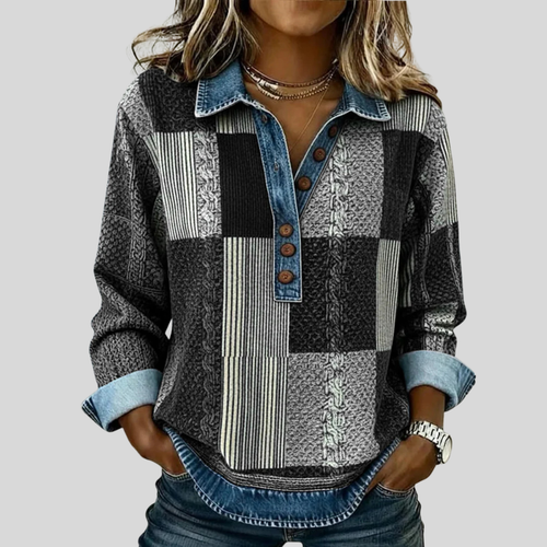 Mariana | Blusa Patchwork com Gola e Botões