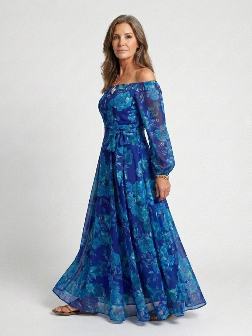 Judite | Vestido Comprido Floral com Ombros Descobertos