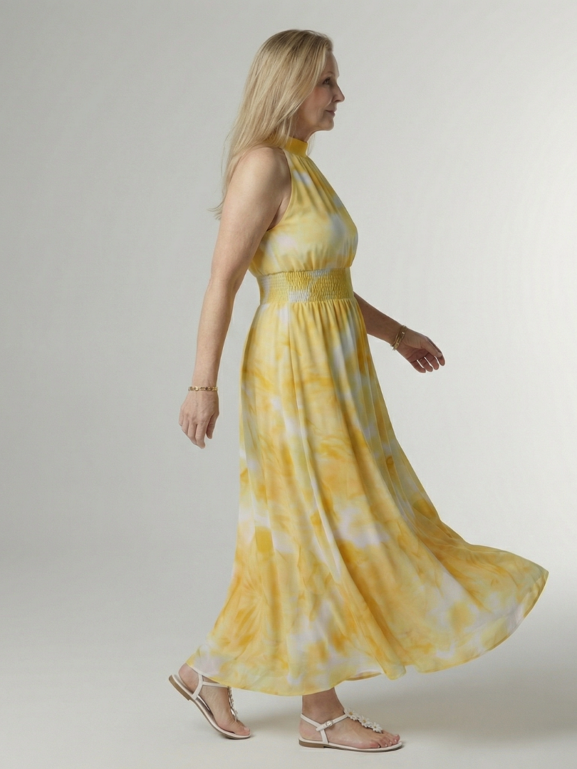 Fátima | Vestido Midi Franzido com Decote Halter