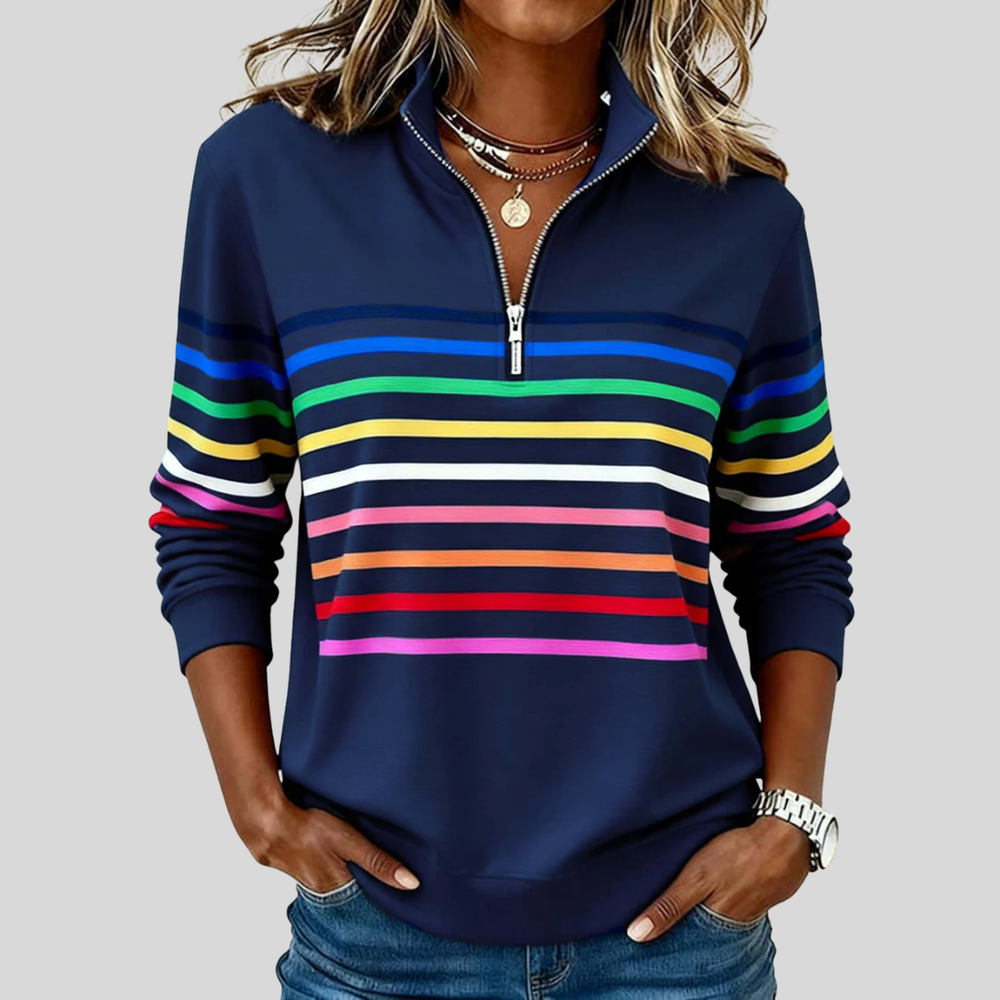 Carolina | Sweatshirt às Riscas com Meio Fecho