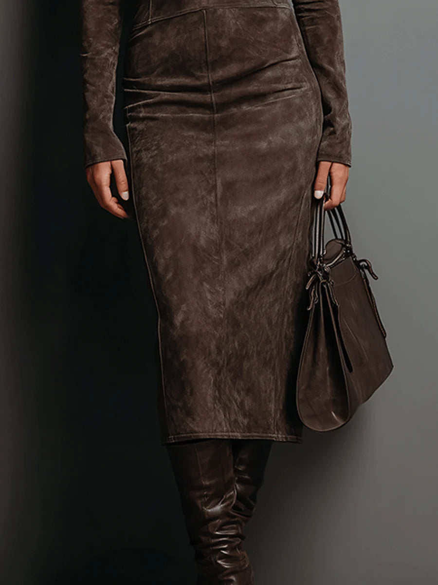 Lurdes | Vestido Midi Comprido Castanho