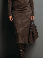 Lurdes | Vestido Midi Comprido Castanho