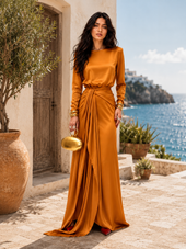 Sofia | Vestido Comprido em Cetim Drapeado