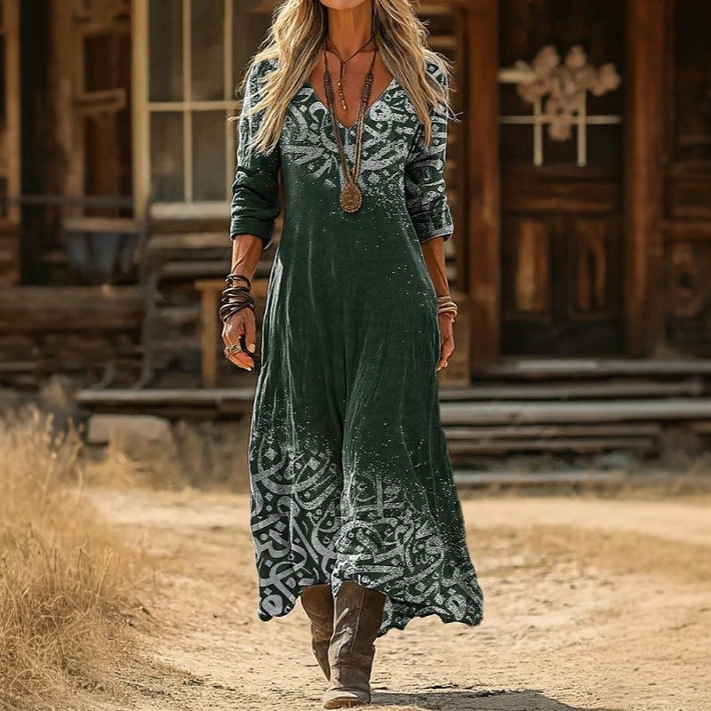 Maria - Vestido Casual de Manga Longa com Inspiração Vintage
