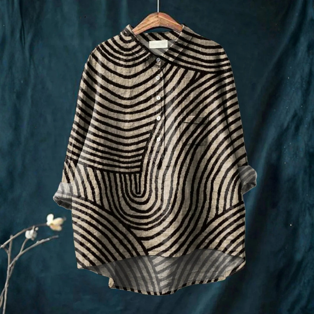 Marta - Camisa Casual com Estampado de Padrão Circular