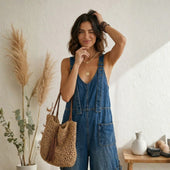 Maria Douro - Macacão de Denim com Tirantes Ajustáveis