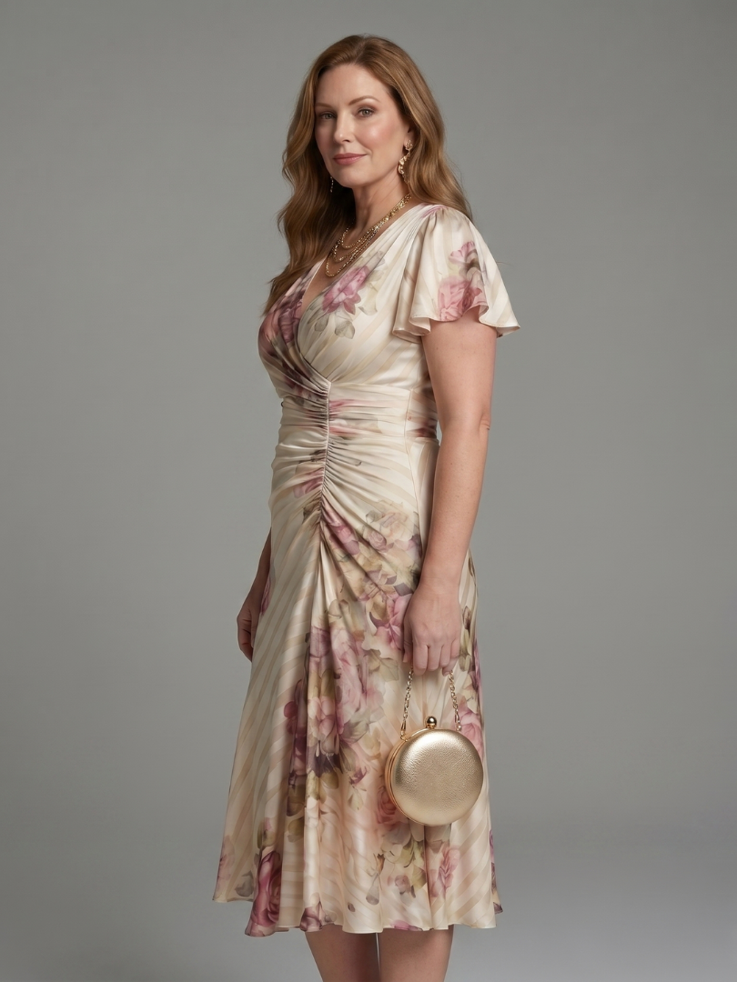 Henriqueta | Vestido Midi Traçado com Mangas Esvoaçantes