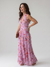 Florinda | Vestido Floral Comprido de Alças ao Pescoço