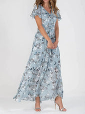 Rosana | Vestido Comprido Floral com Mangas Esvoaçantes