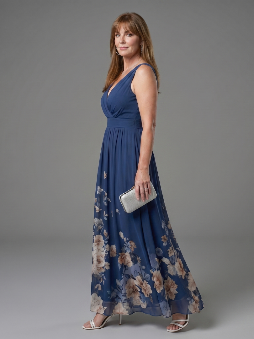 Daniela | Vestido Midi sem Mangas com Barra Floral