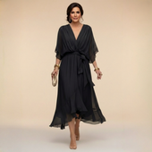 Mónica - Vestido de chiffon com decote em V