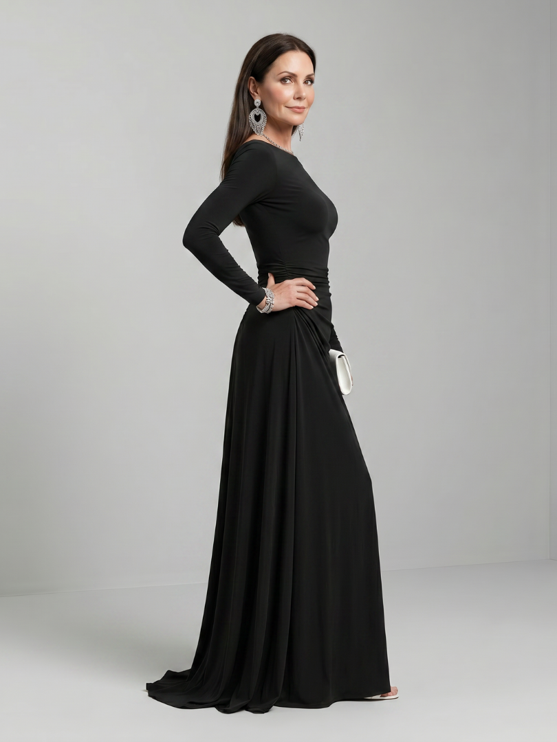 Celeste | Vestido Comprido Fluido com Decote Barco
