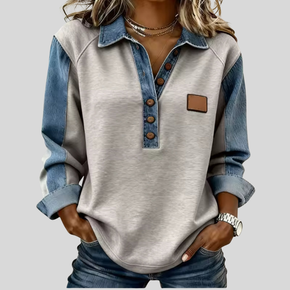 Odete | Sweatshirt Polo Bicolor com Gola Efeito Ganga