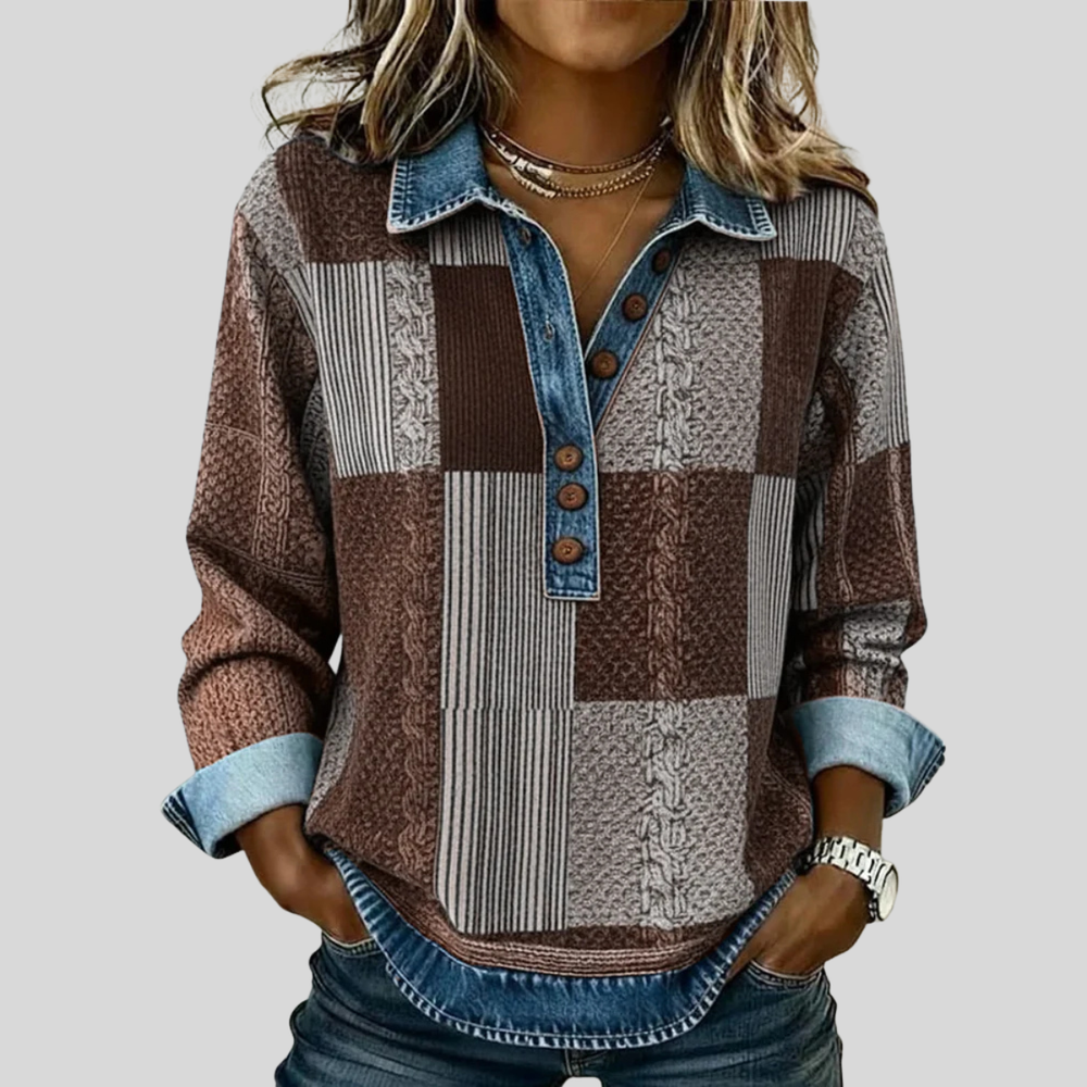 Mariana | Blusa Patchwork com Gola e Botões