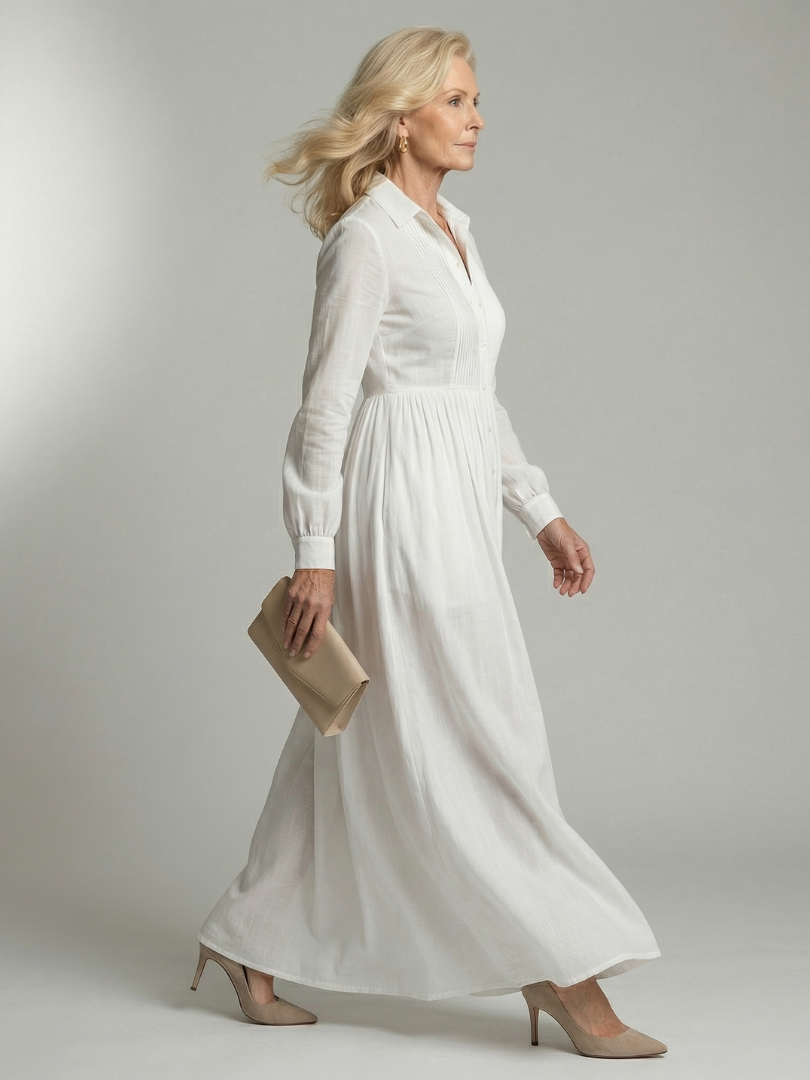 Amélia | Vestido Comprido Elegante com Nervuras