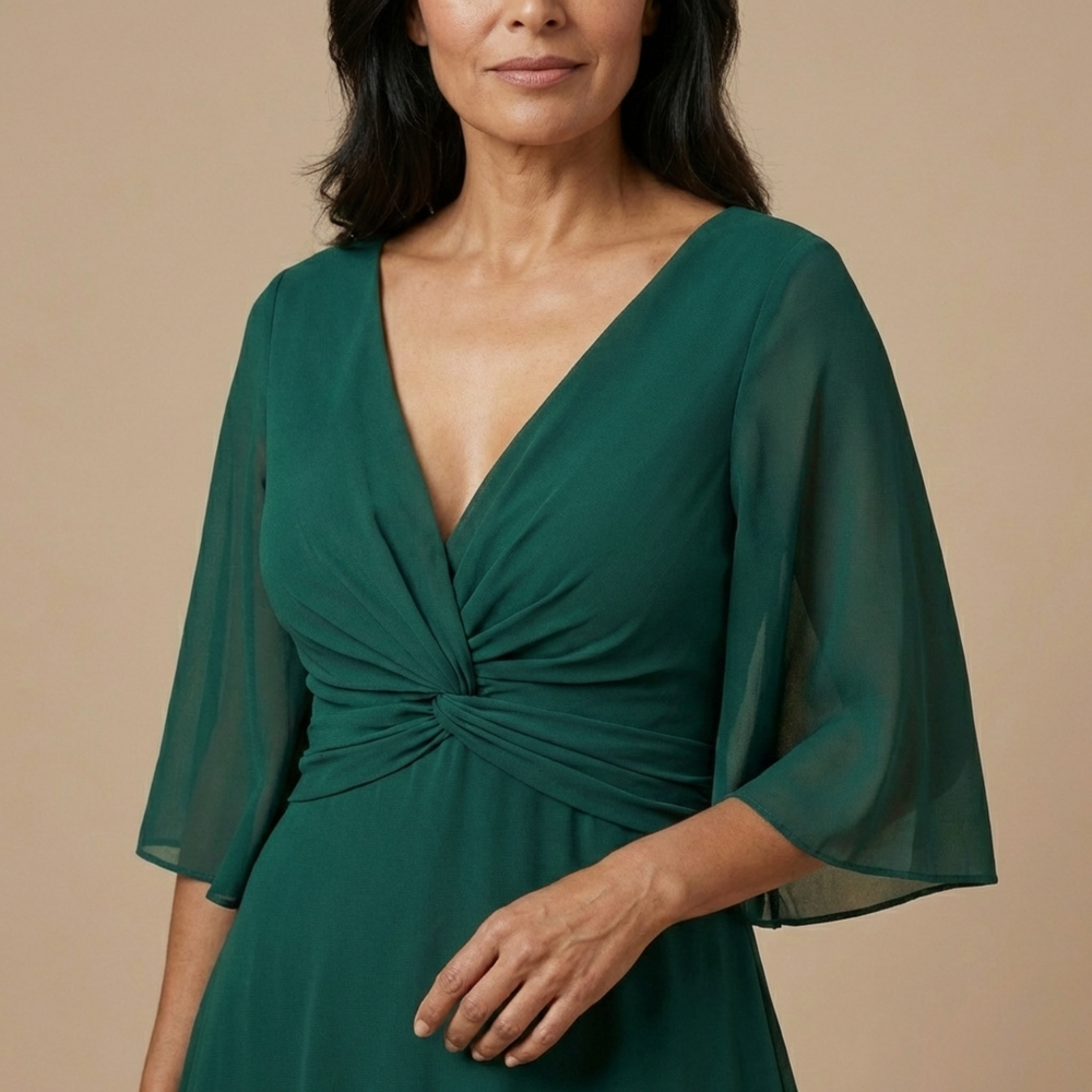 Lúcia - Vestido de chiffon com decote em V