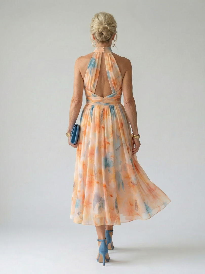 Corina | Vestido Midi Fluido com Decote Halter