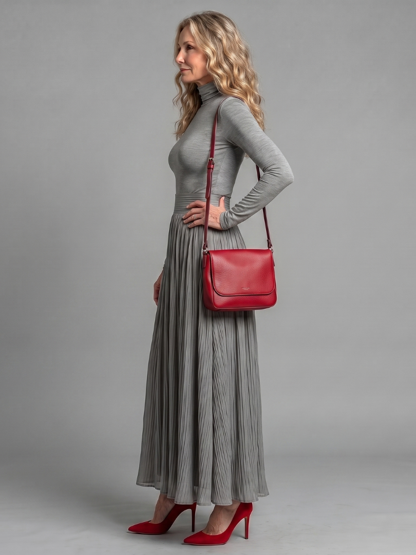 Diana | Vestido Midi de Gola Alta e Manga Comprida