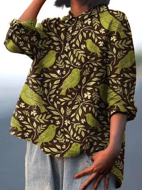 Vitória - Camisa Casual de Arte Vintage Floral