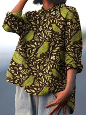 Vitória - Camisa Casual de Arte Vintage Floral
