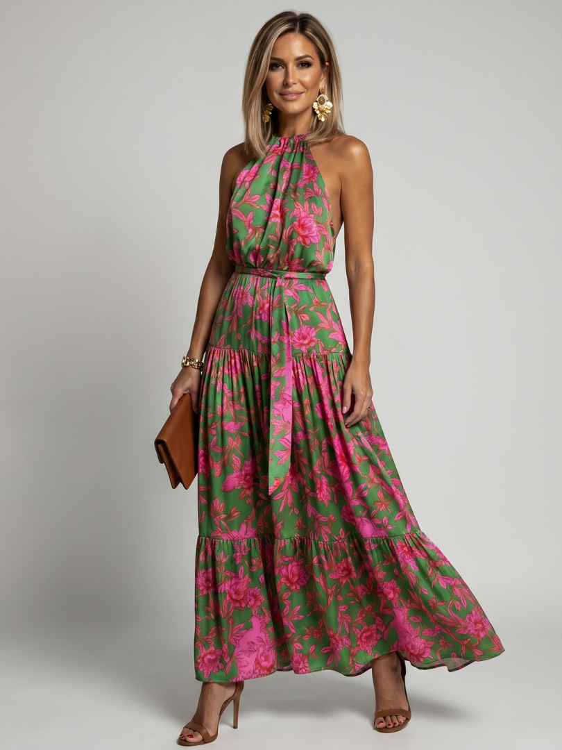 Bárbara | Vestido Halter Comprido Drapeado