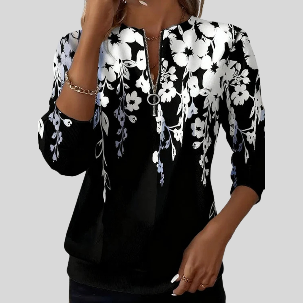 Joana | Blusa Floral com Fecho na Gola