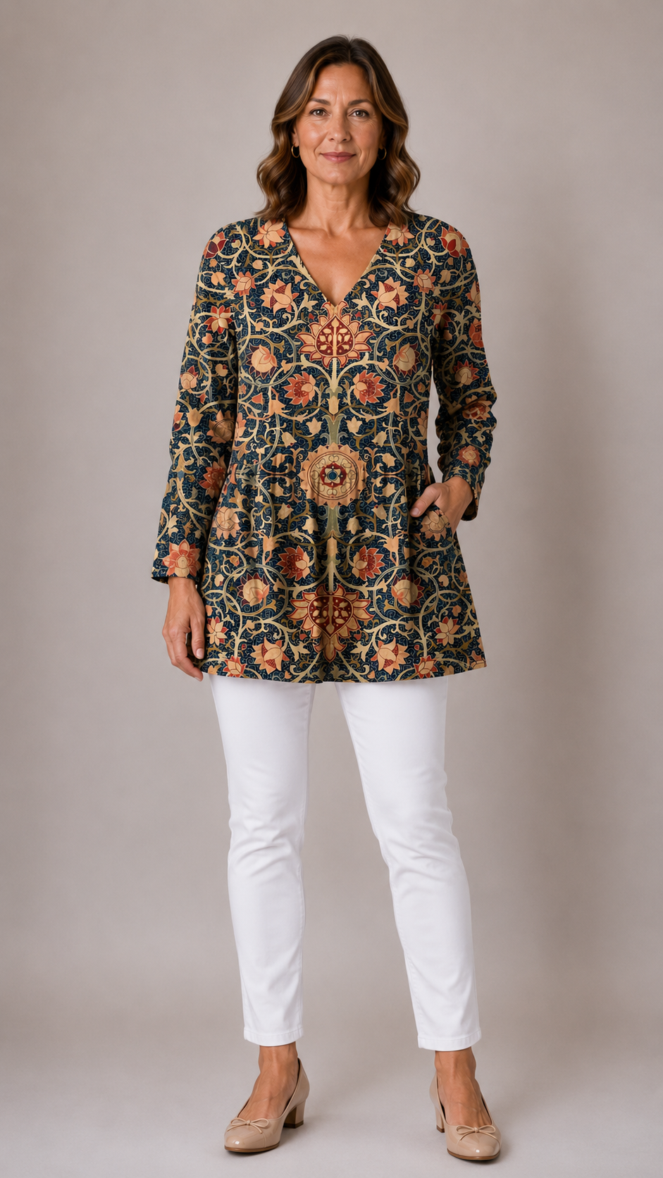 LILIAN | Dolga bluza z V-izrezom