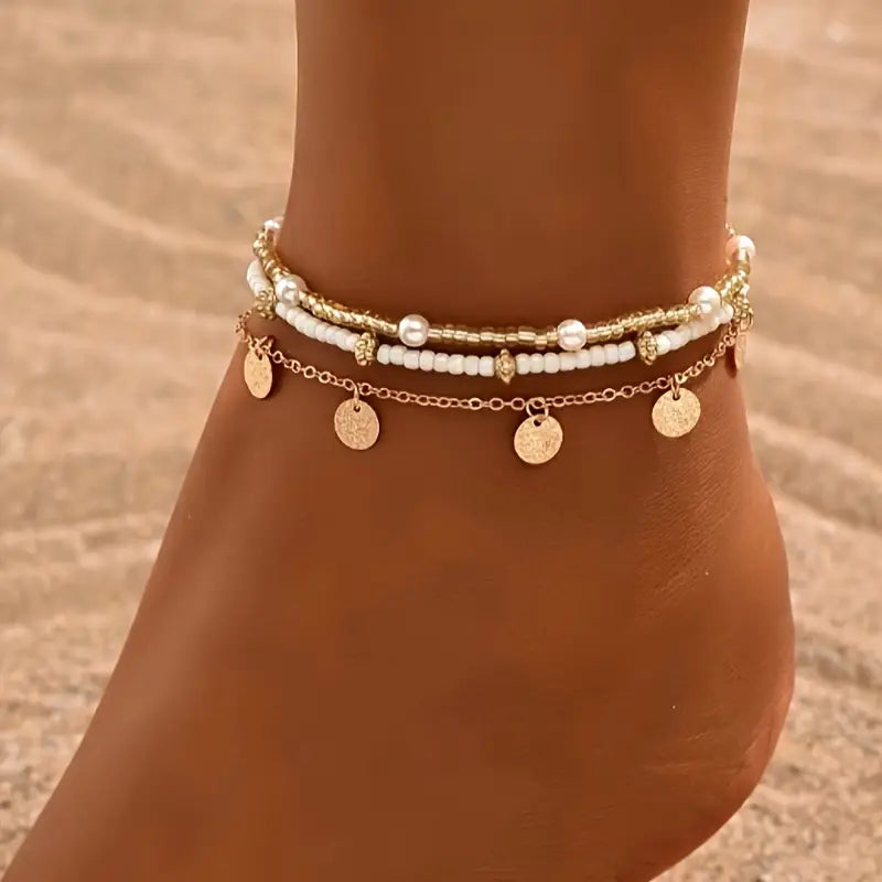 Mehrlagige Knöchelketten Coastal Charm 3-teilig | Gold