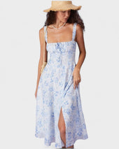 Renata - Vestido Midi Azul Floral