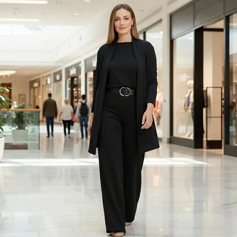 Teresa | Conjunto 3 Peças com Casaco de Malha Comprido, Top e Calça