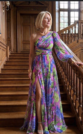 Leonilde | Vestido Comprido Floral de Um Ombro