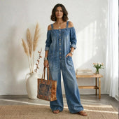 Maria Douro - Macacão de Denim com Ombros à Mostra
