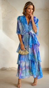 Camila | Vestido Midi em Camadas Estilo Aguarela